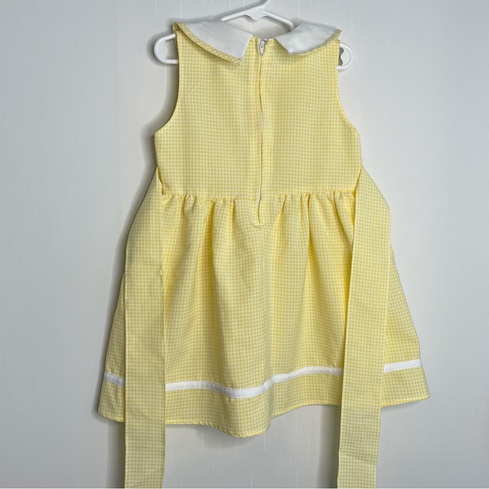 Yellow Gingham Embroidered Dress Butterfly Peter Pan Collar Vintage Girls Size 4 - Picture 8 of 12